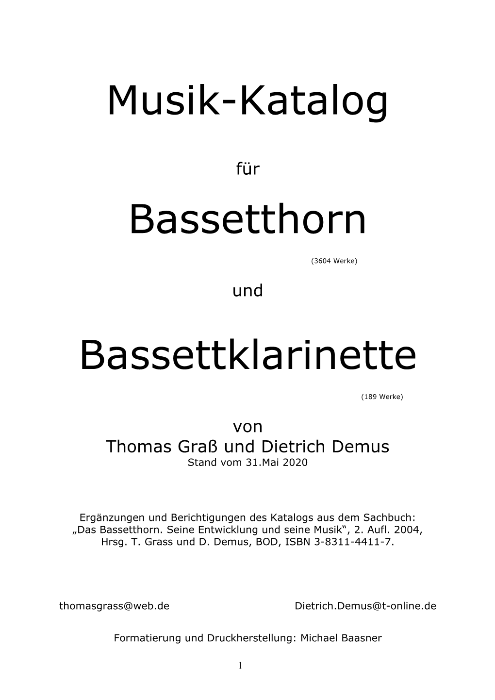 Musik-Katalog Bassetthorn Bassettklarinette