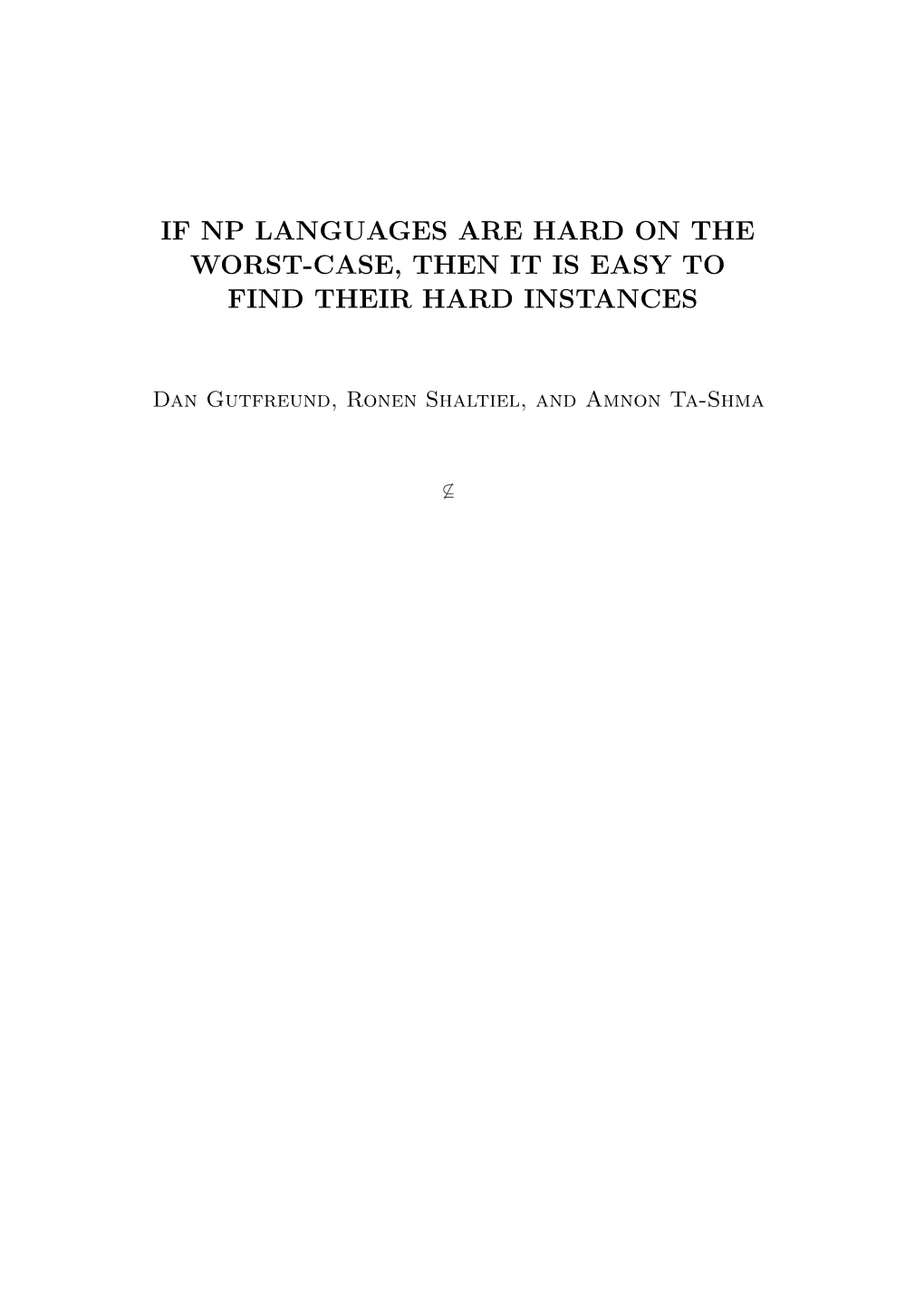 If Np Languages Are Hard on the Worst-Case, Then It Is Easy to Find Their Hard Instances