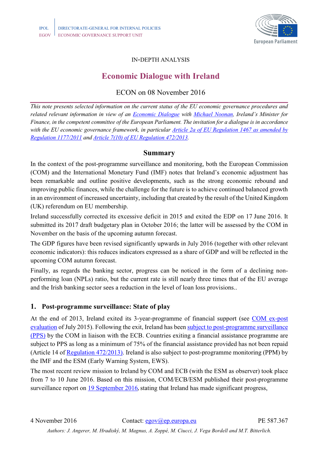 Economic Dialogue with Ireland