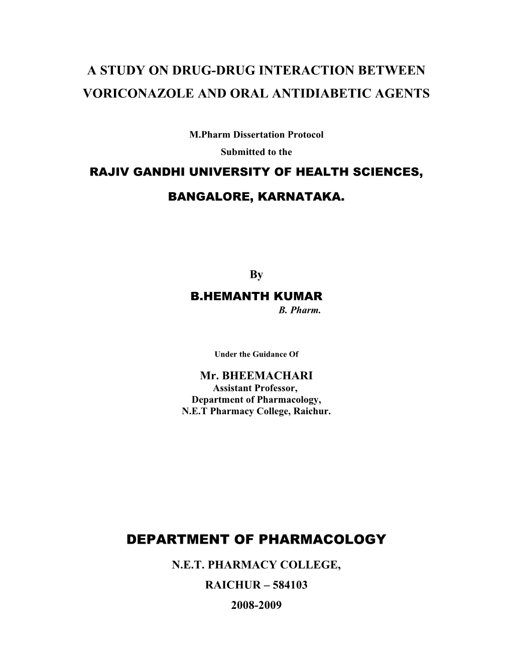 A Study on Drug-Drug Interaction Between Voriconazole and Oral Antidiabetic Agents