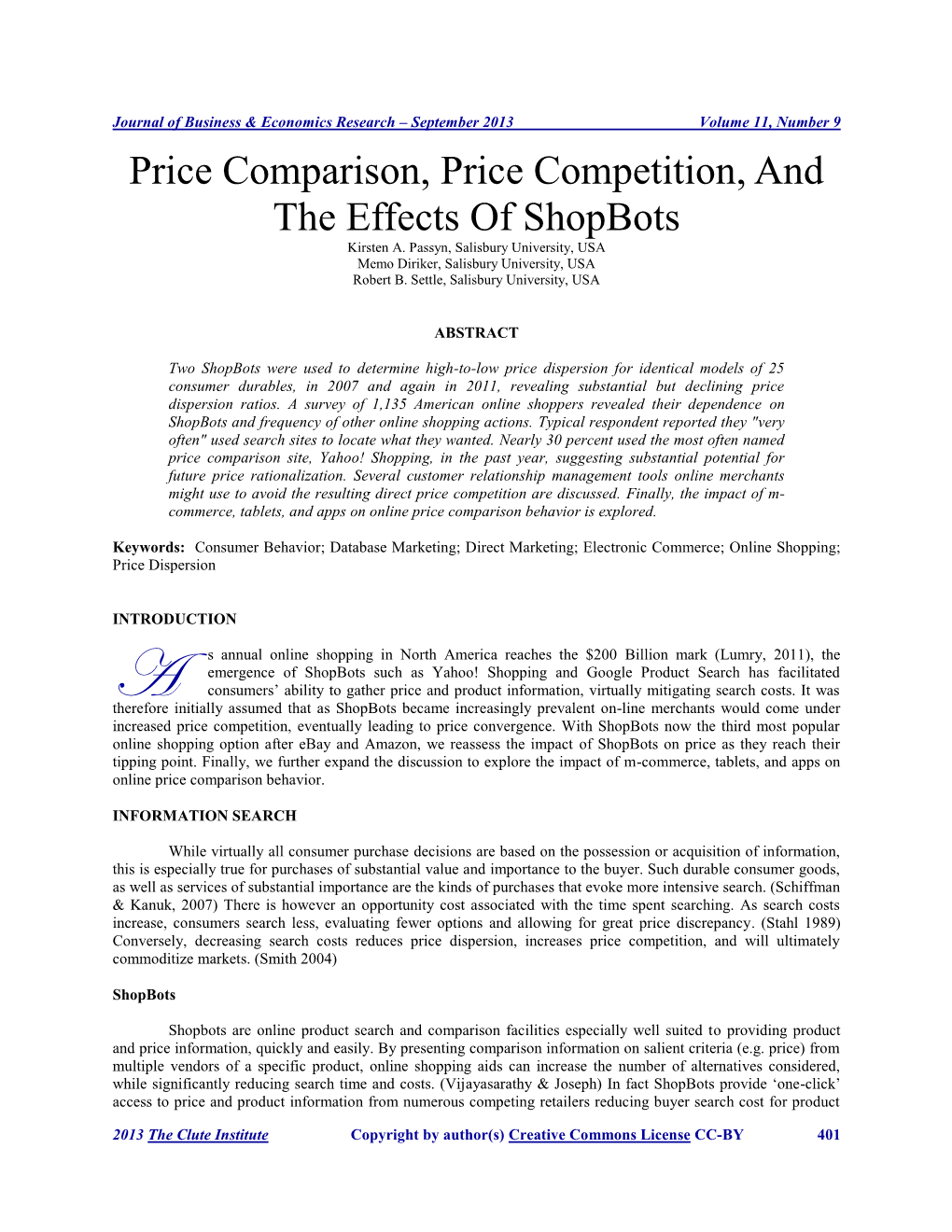 Price Comparison, Price Competition, and the Effects of Shopbots Kirsten A