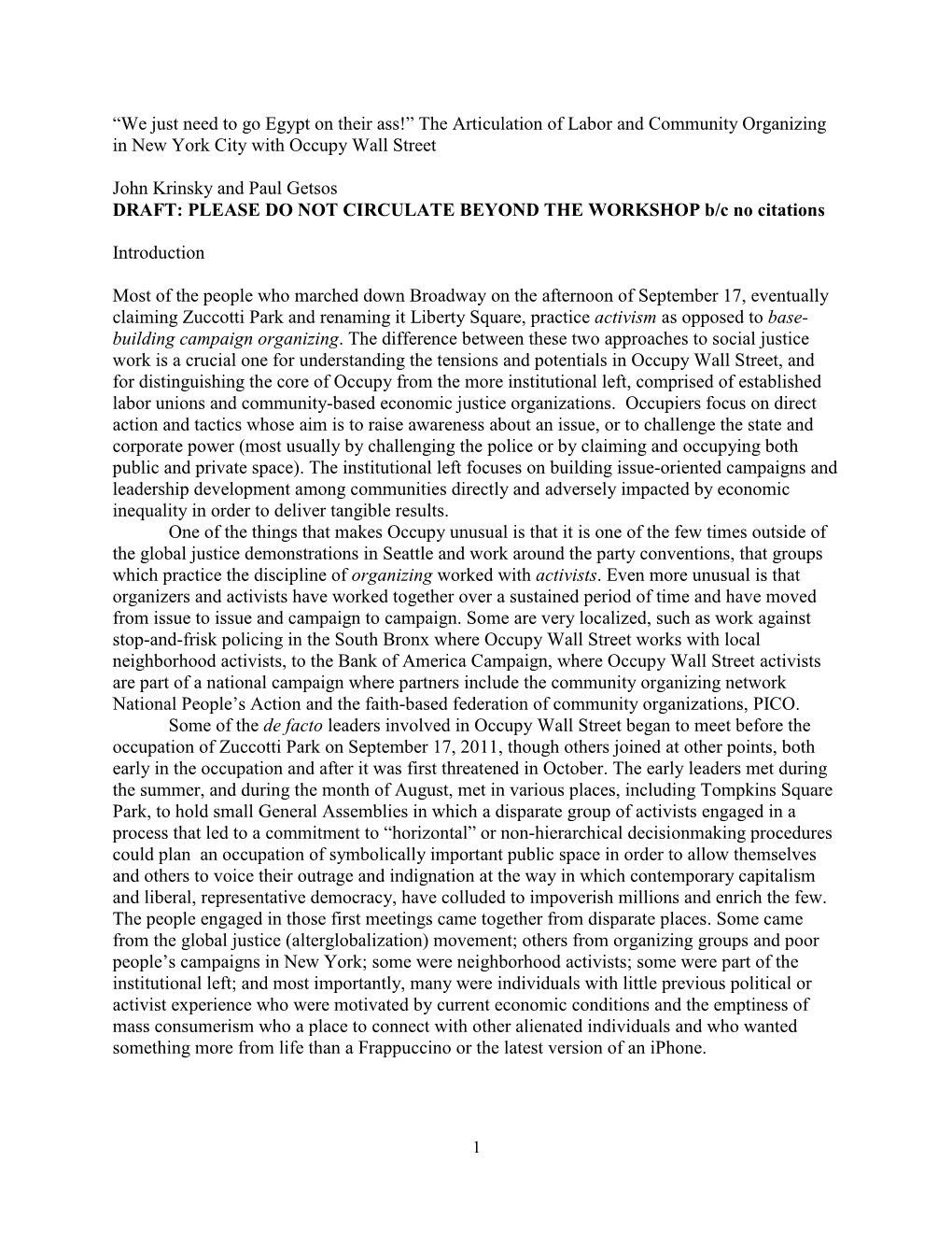 “We Just Need to Go Egypt on Their Ass!” the Articulation of Labor and Community Organizing in New York City with Occupy Wall Street