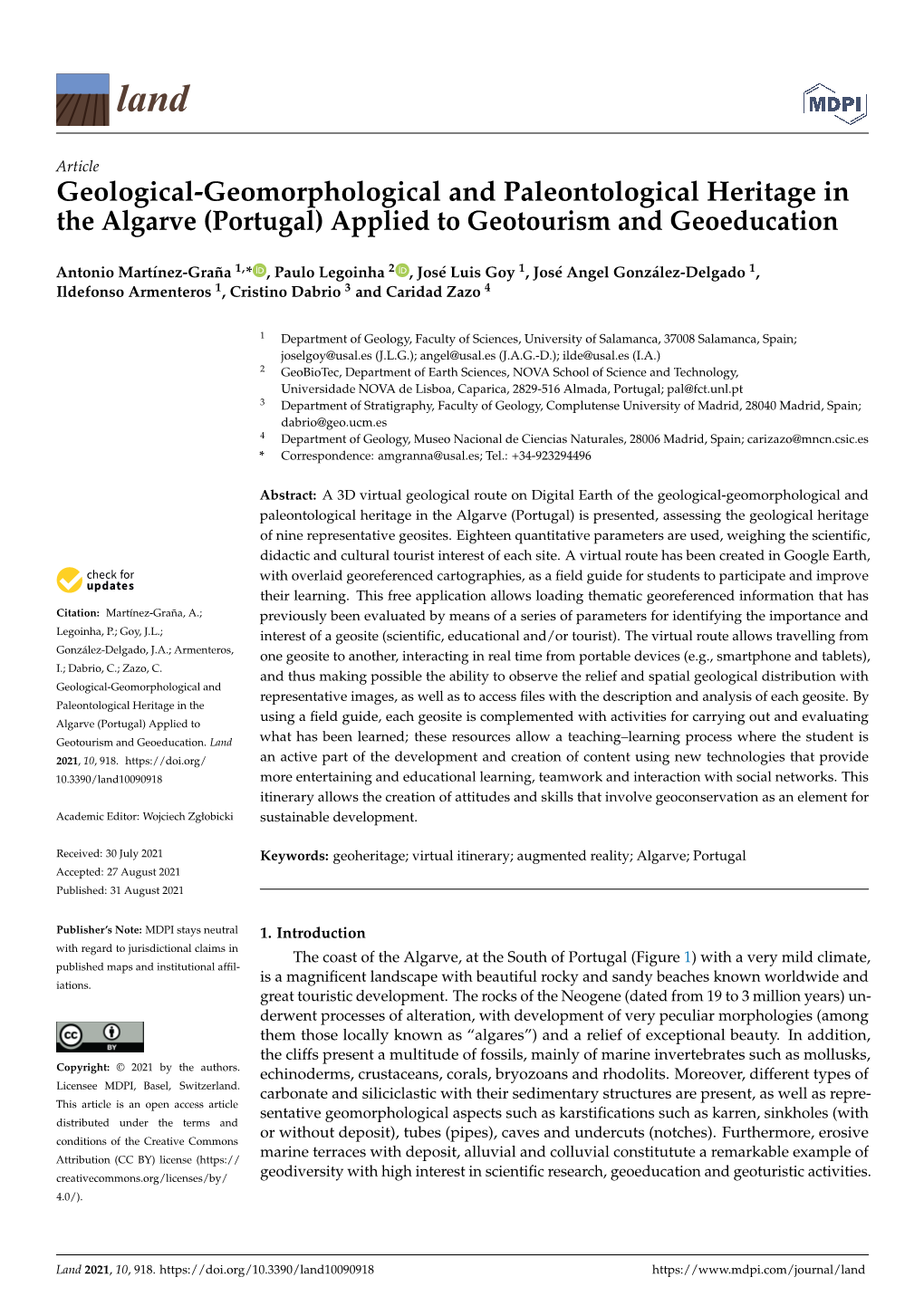 Geological-Geomorphological and Paleontological Heritage in the Algarve (Portugal) Applied to Geotourism and Geoeducation