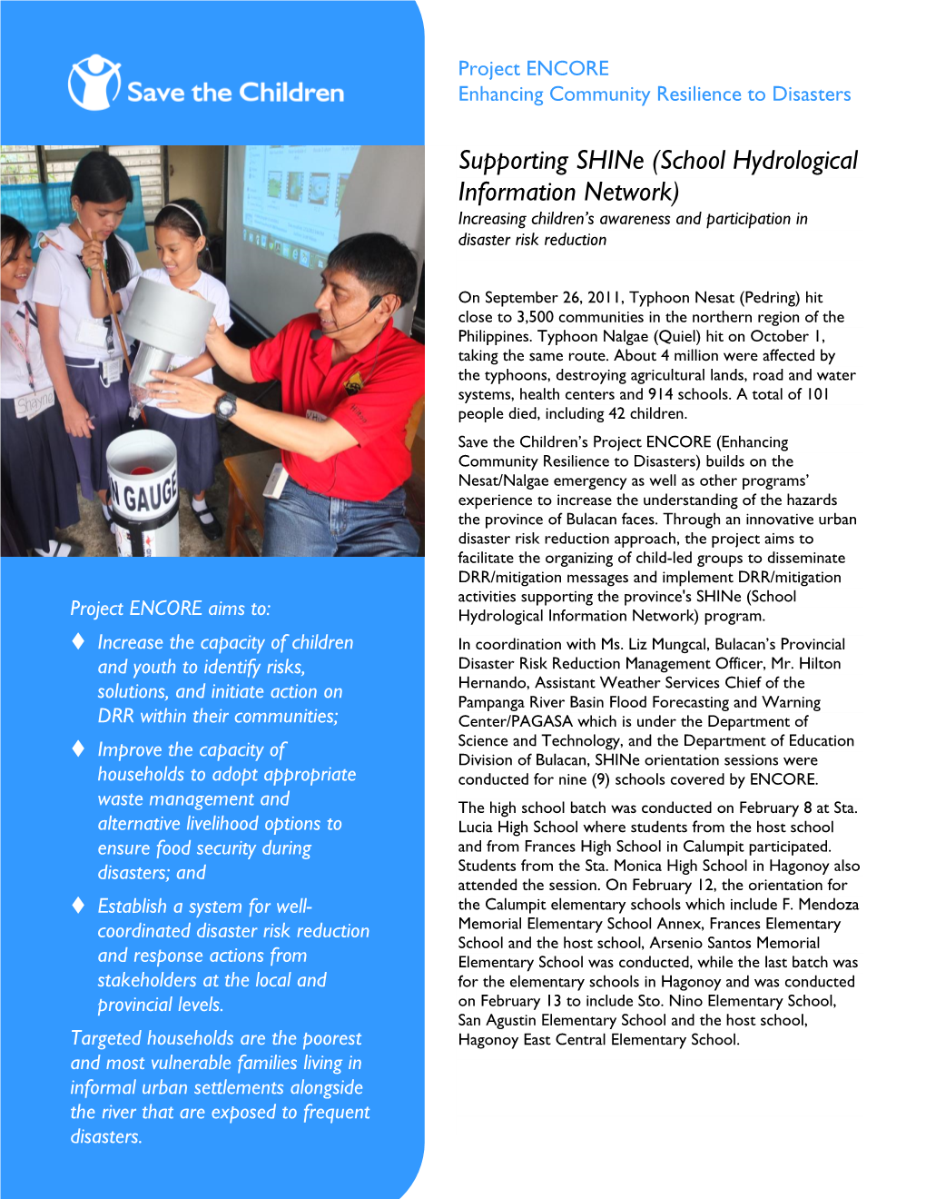 Supporting Shine (School Hydrological Information Network) Increasing Children’S Awareness and Participation in Disaster Risk Reduction