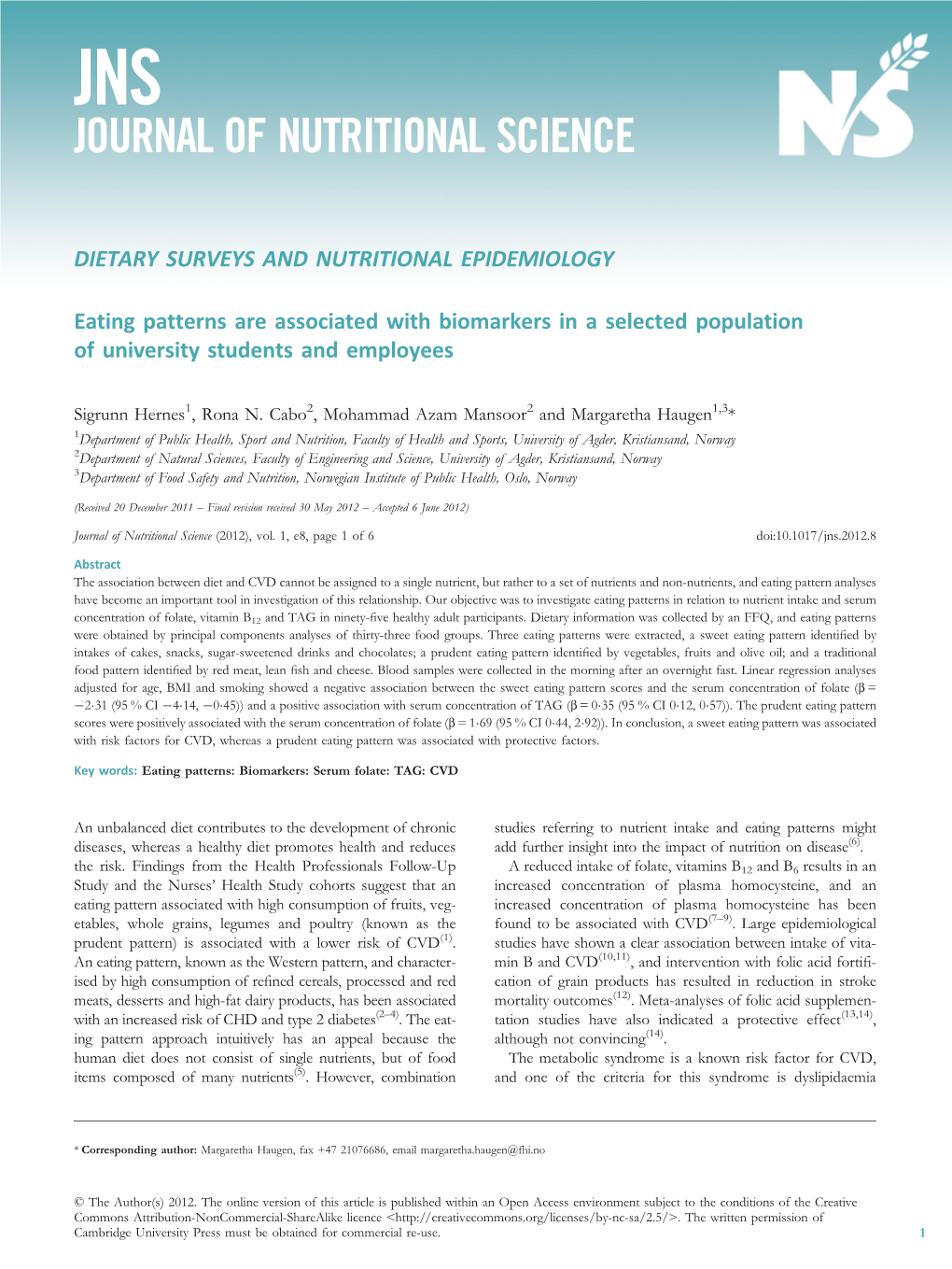 Jns Journal of Nutritional Science