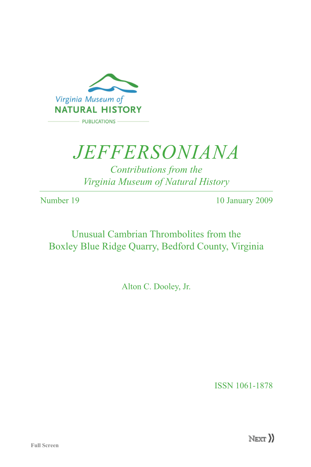 JEFFERSONIANA Contributions from the Virginia Museum of Natural History