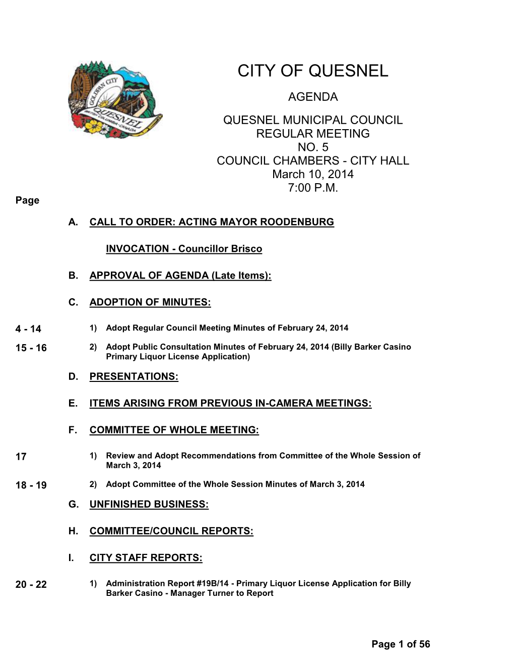 Regular Council Meeting Minutes of February 24, 2014