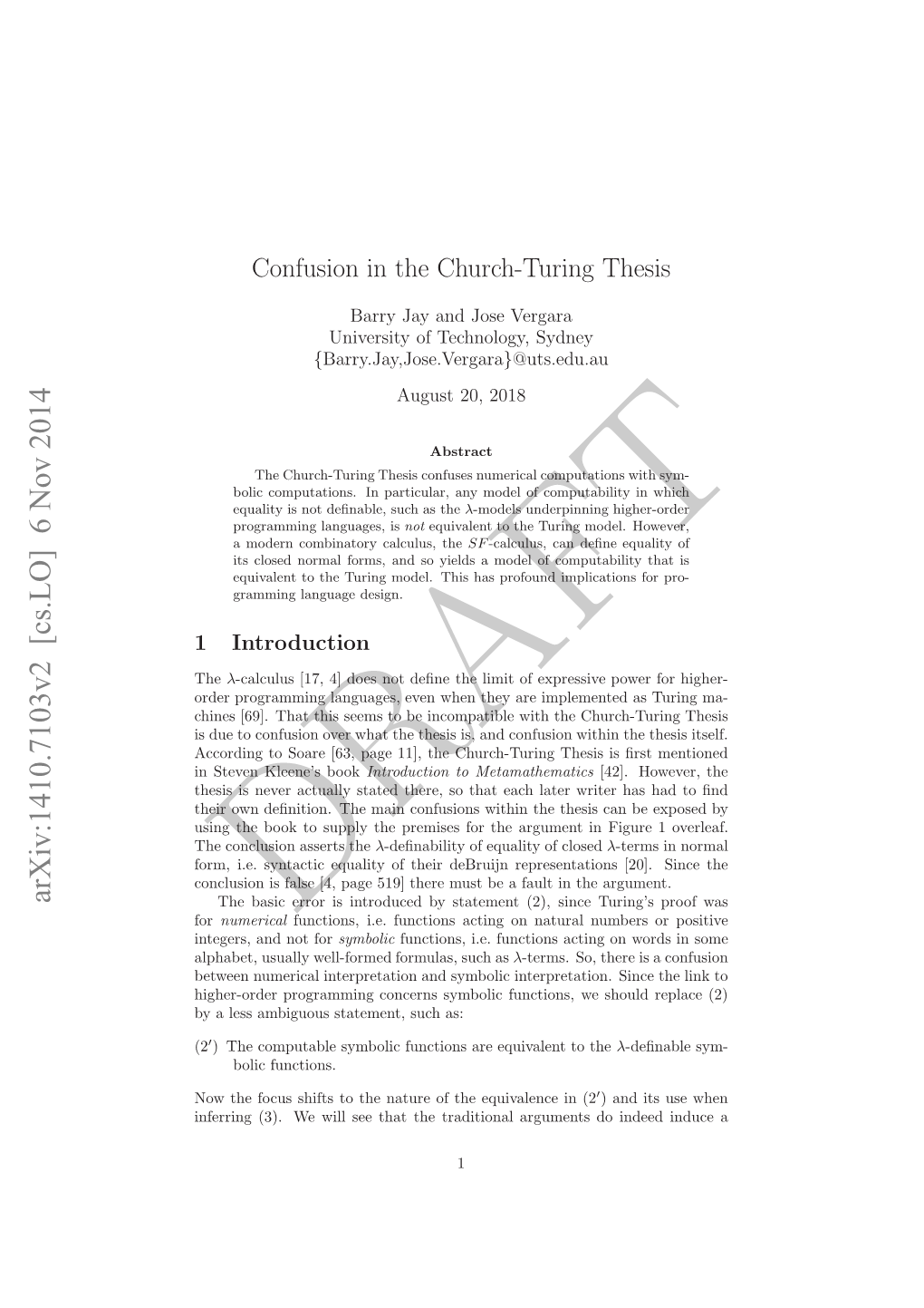 Confusion in the Church-Turing Thesis Has Obscured the Funda- Mental Limitations of Λ-Calculus As a Foundation for Programming Languages