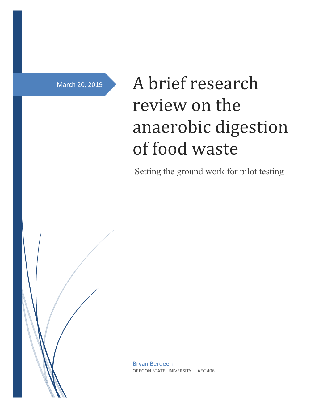 A Brief Research Review on the Anaerobic Digestion of Food Waste