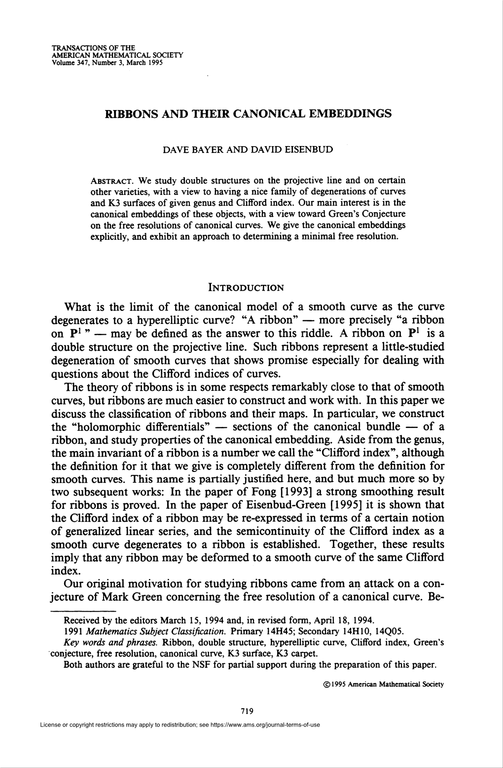 Ribbons and Their Canonical Embeddings