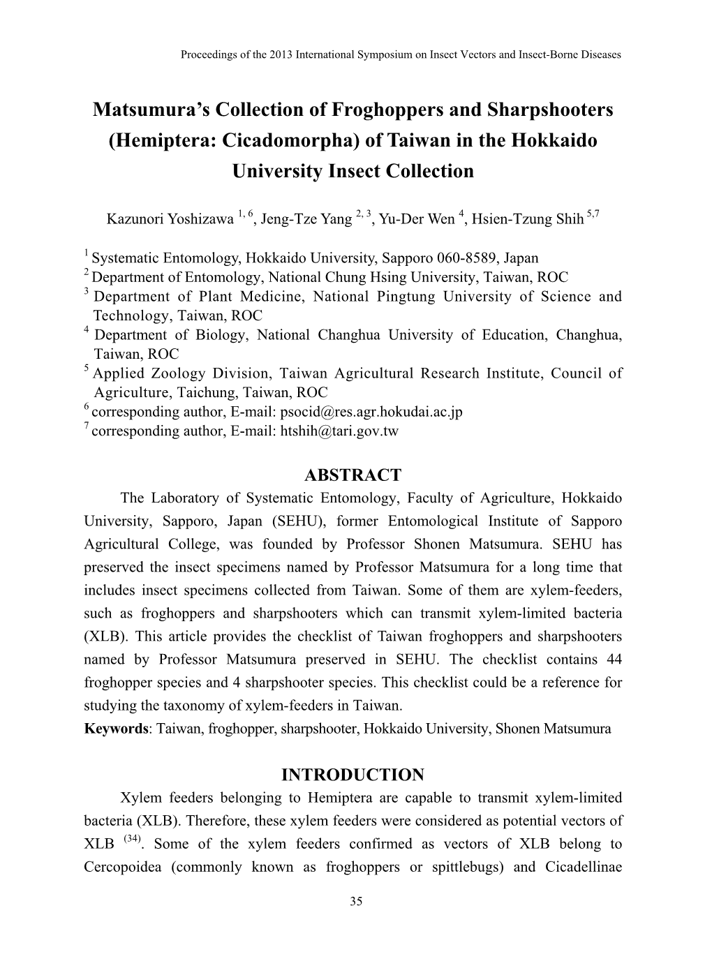 Matsumura's Collection of Froghoppers and Sharpshooters (Hemiptera: Cicadomorpha) of Taiwan in the Hokkaido University Insect