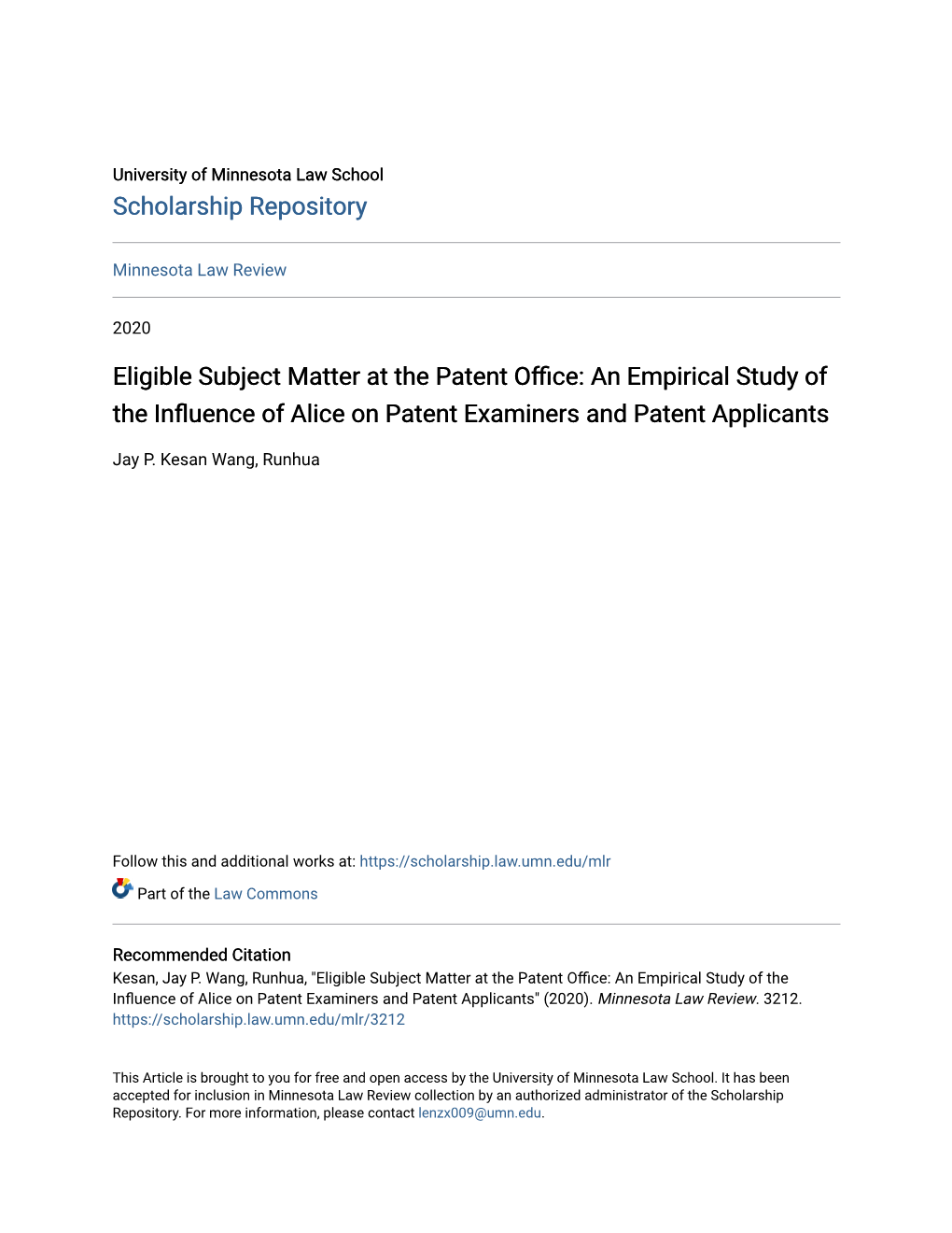 Eligible Subject Matter at the Patent Office: an Empirical Study of the Influence of Alice on Patent Examiners and Patent Applicants