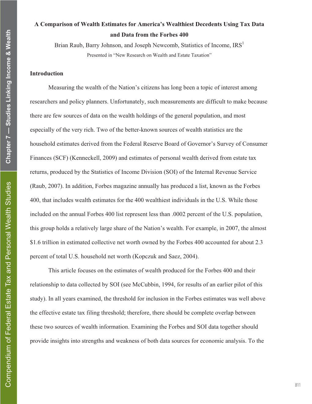 Compendium of Federal Estate Tax and Personal W Ealth Studies