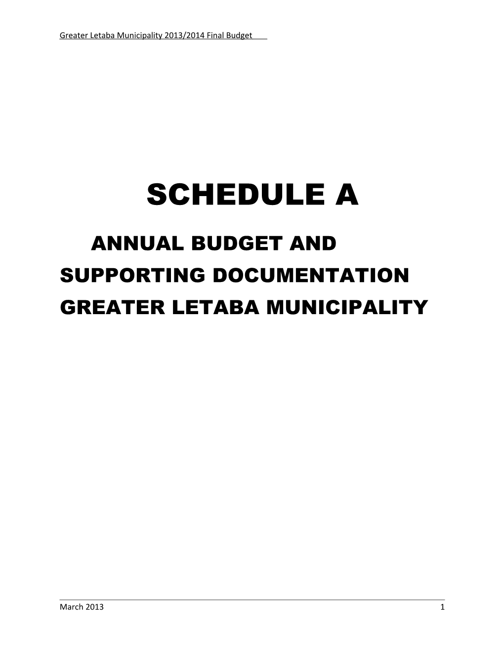 Annual Budget and Supporting Documentation Greater Letaba Municipality