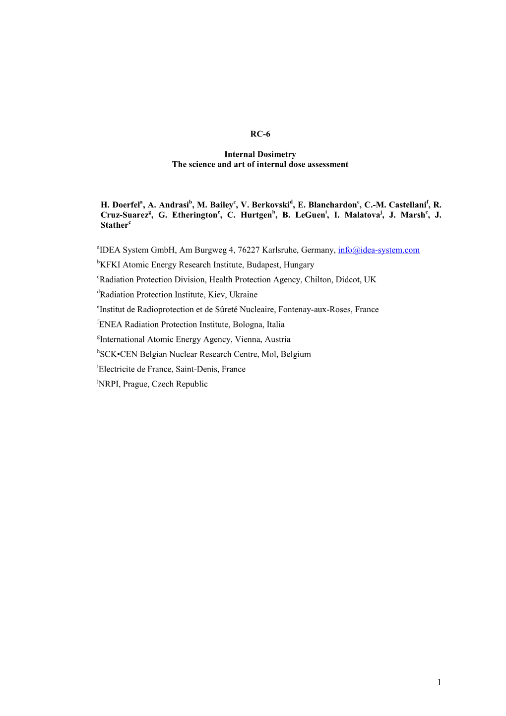 1 RC-6 Internal Dosimetry the Science and Art of Internal Dose