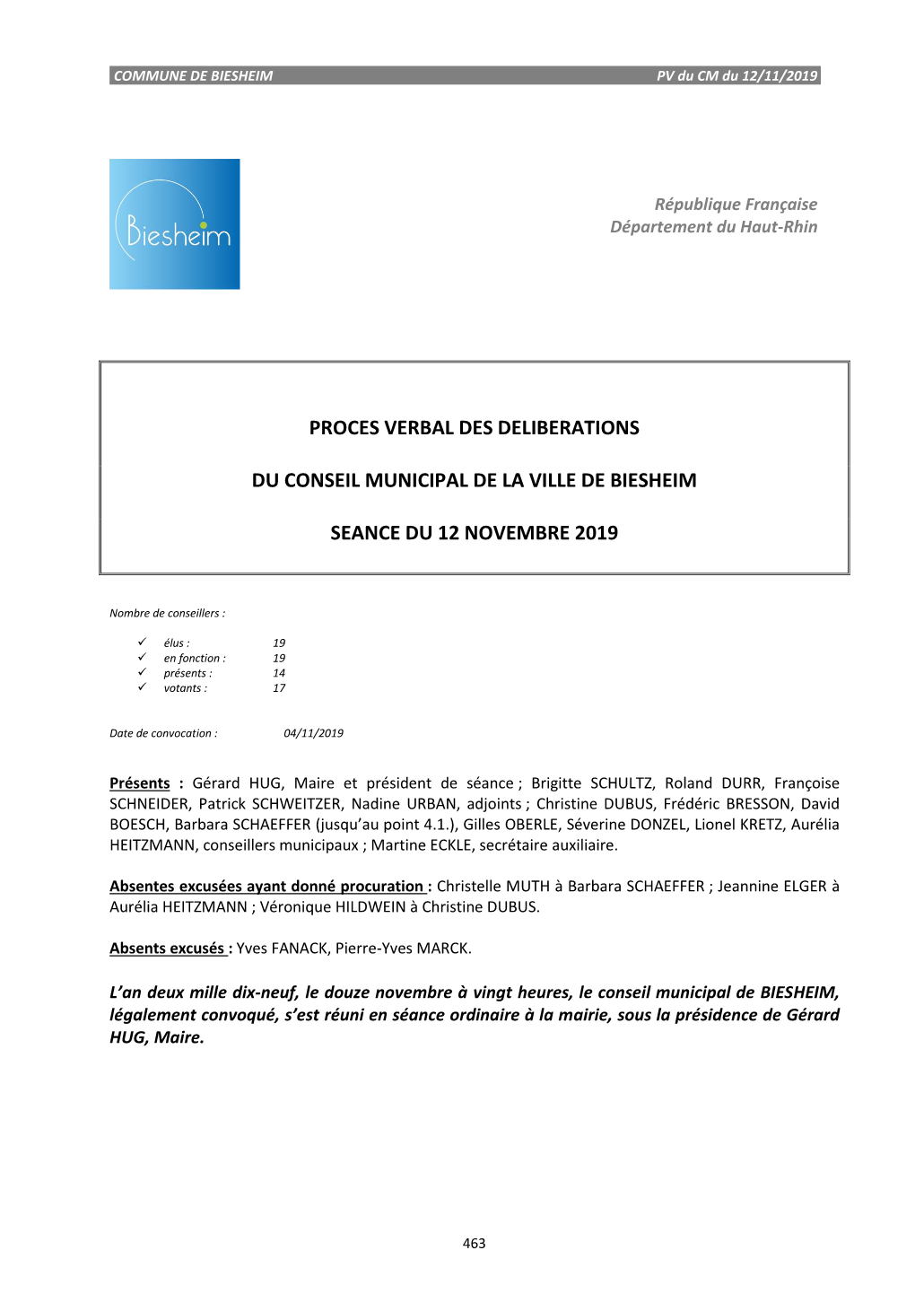 Procès Verbal De La Séance Ordinaire Du Conseil