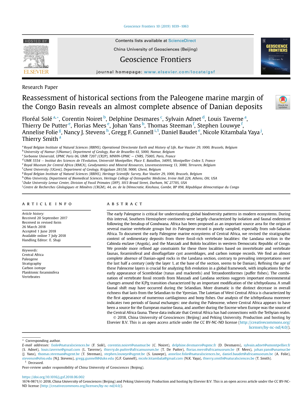 Reassessment of Historical Sections from the Paleogene Marine Margin of the Congo Basin Reveals an Almost Complete Absence of Danian Deposits