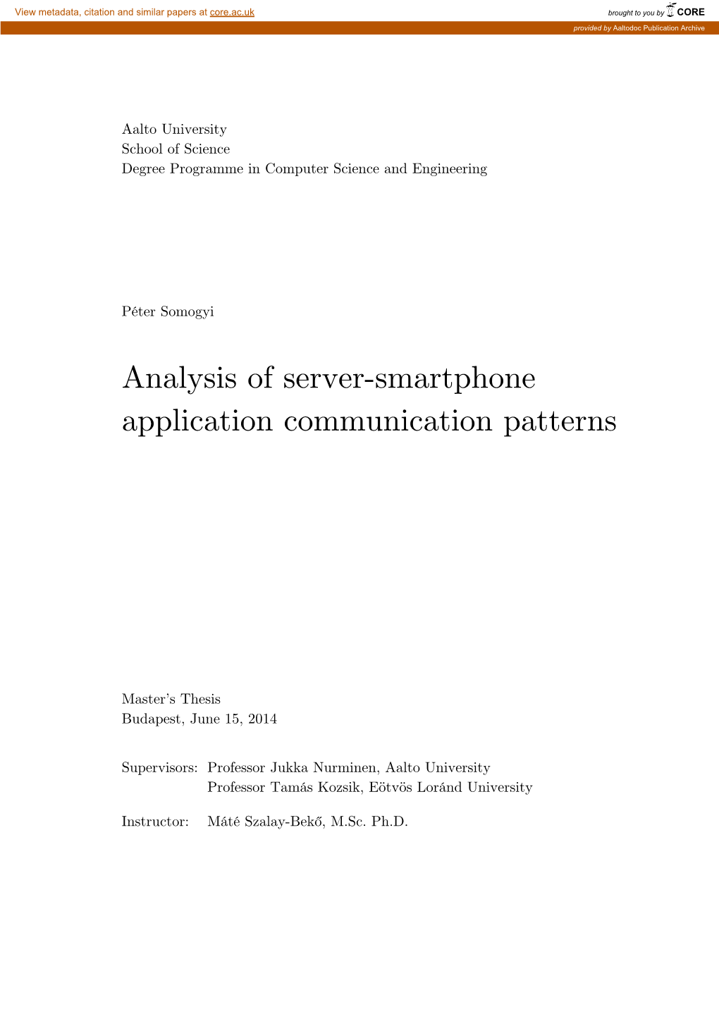 Analysis of Server-Smartphone Application Communication Patterns