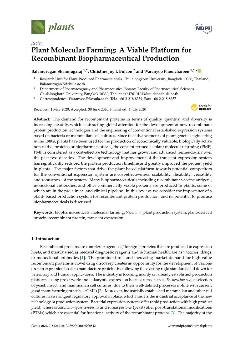 Plant Molecular Farming: a Viable Platform for Recombinant Biopharmaceutical Production