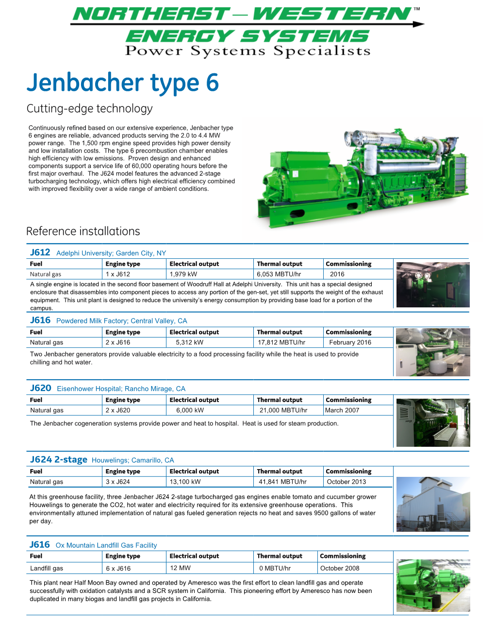 Jenbacher Type 6 Fact Sheet