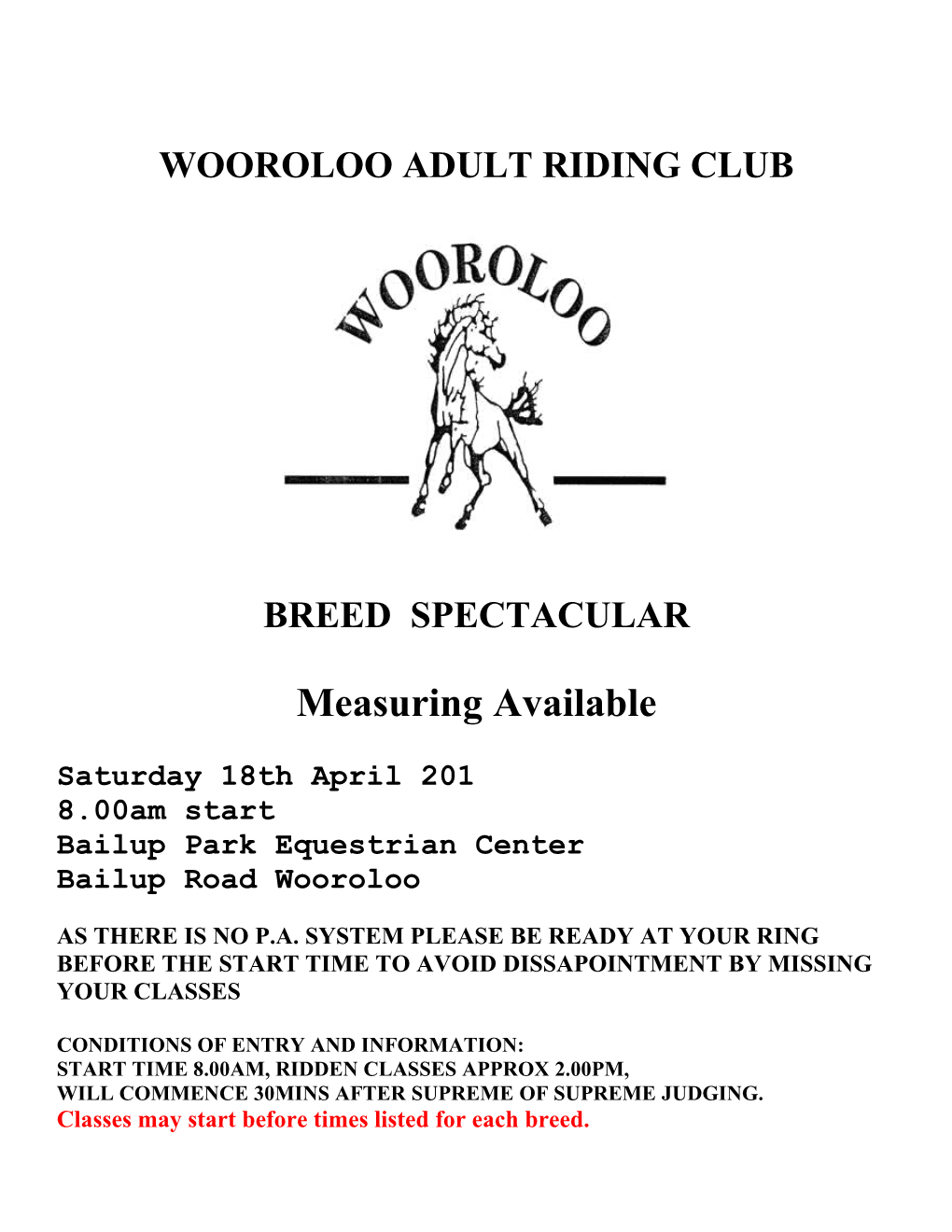 Wooroloo Adult Riding Club