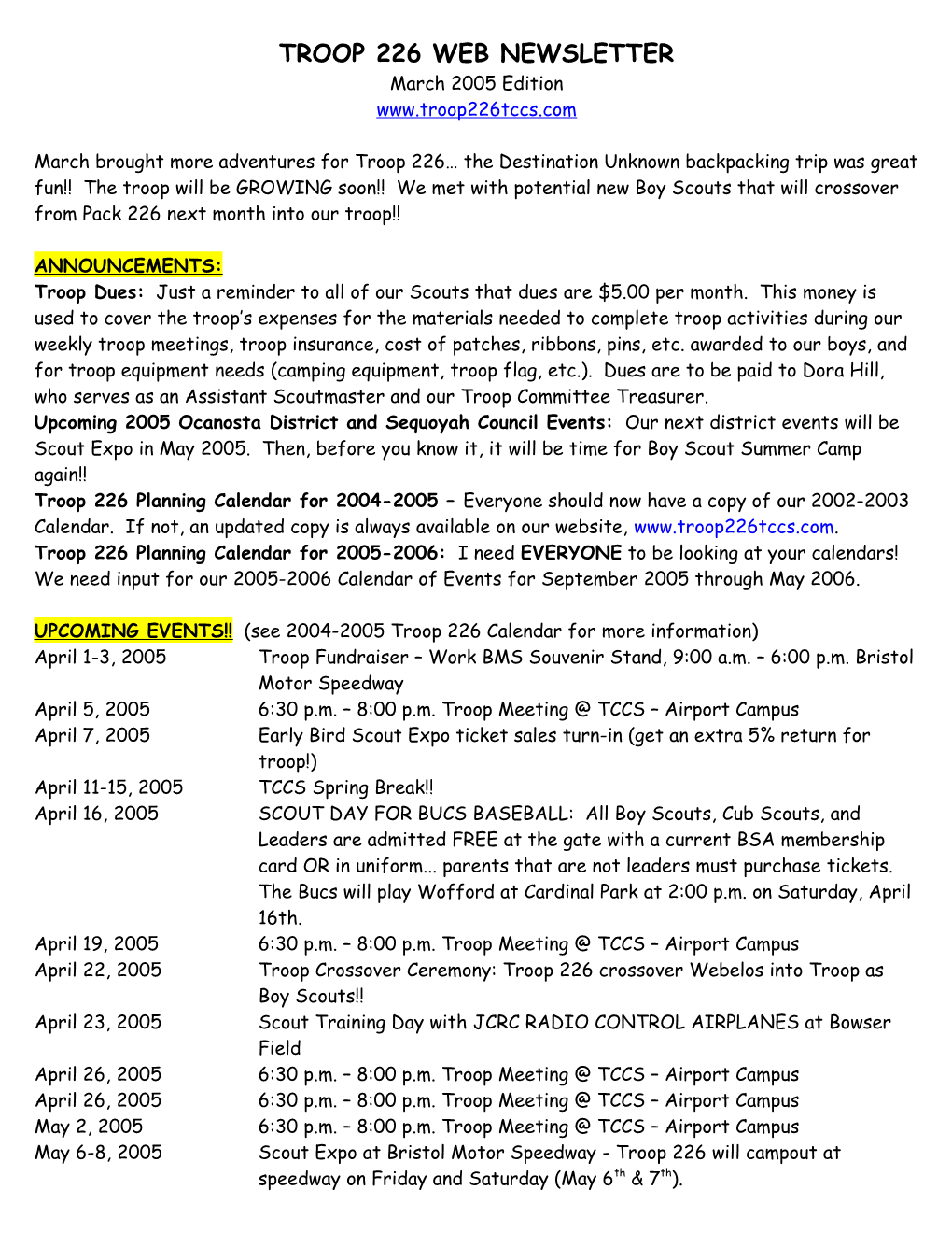 Troop 226 Web Newsletter