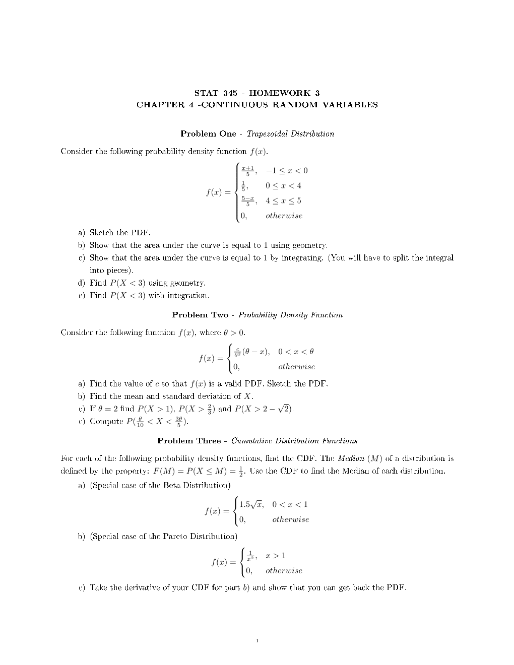 Stat 345 - Homework 3 Chapter 4 -Continuous Random Variables