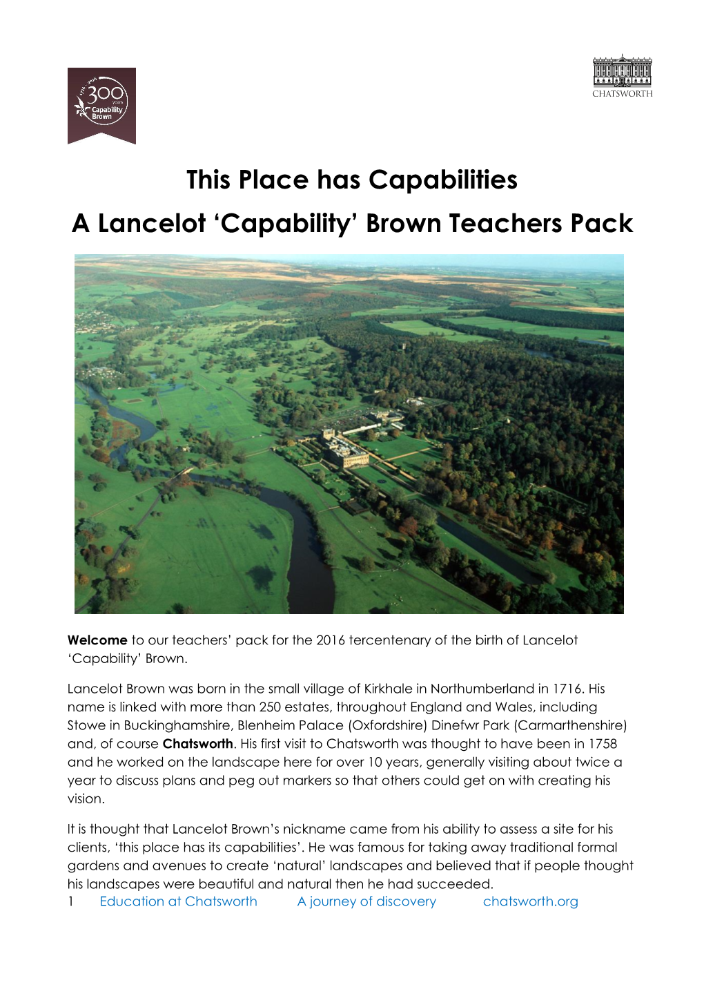 This Place Has Capabilities a Lancelot 'Capability' Brown Teachers Pack