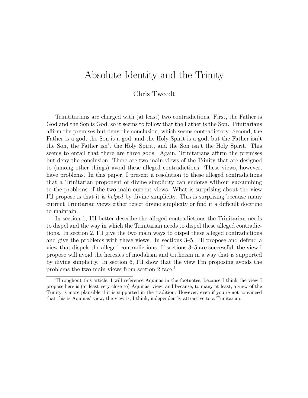 Absolute Identity and the Trinity