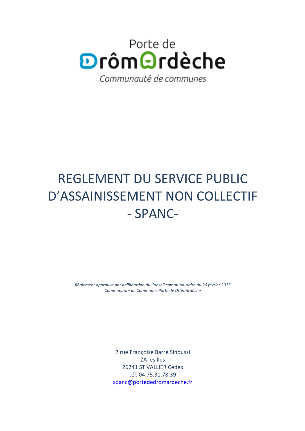 Le Règlement Du Service Public D'assainissement Non Collectif