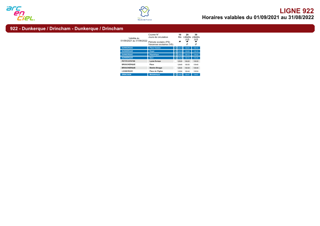 Horaires De La Ligne 922S