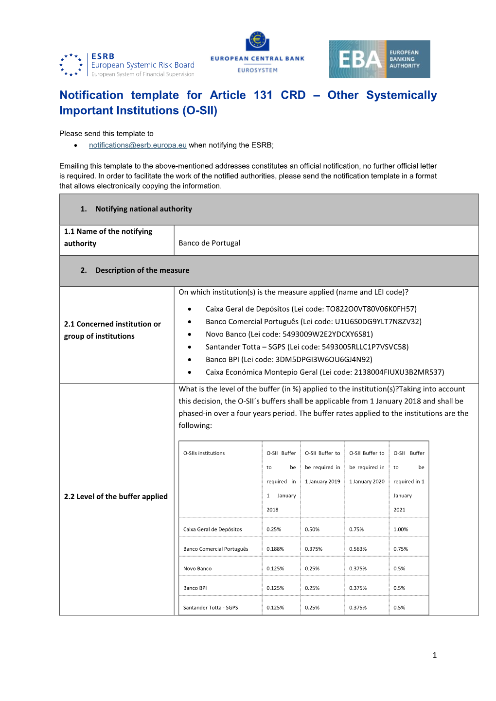 Notification by Banco De Portugal on Six