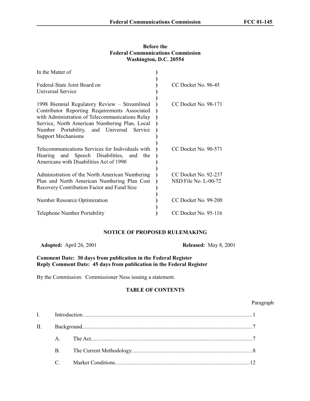 Federal Communications Commission FCC 01-145