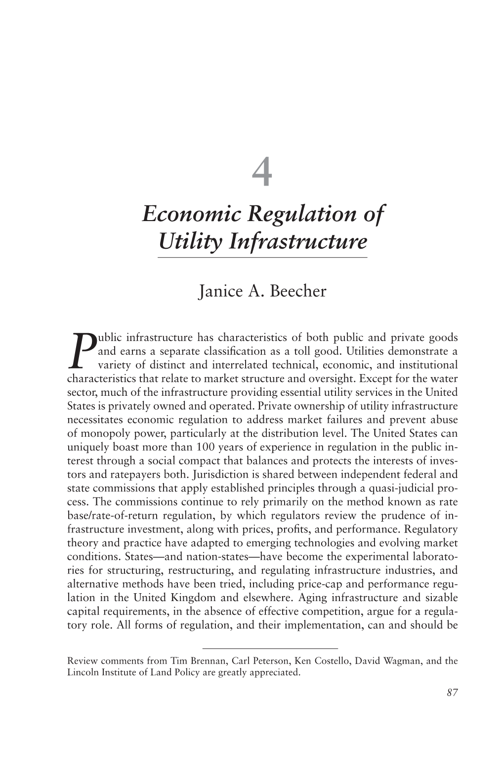 Economic Regulation of Utility Infrastructure