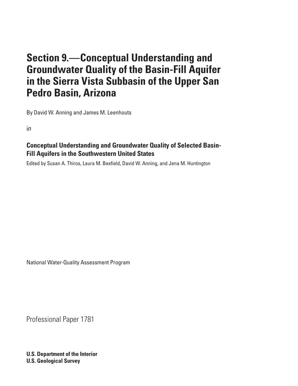 Section 9-Sierra Vista Subbasin of the Upper San Pedro Basin, Arizona