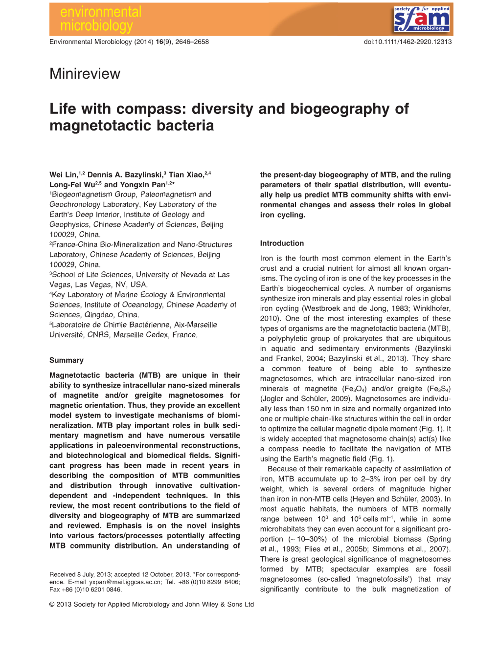 Life with Compass: Diversity and Biogeography of Magnetotactic Bacteria