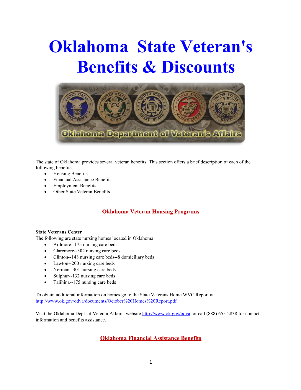 Oklahoma State Veteran's Benefits & Discounts