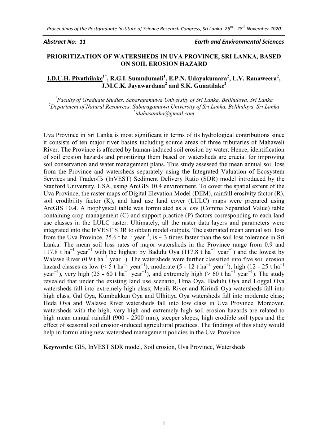 Abstract No: 11 Earth and Environmental Sciences