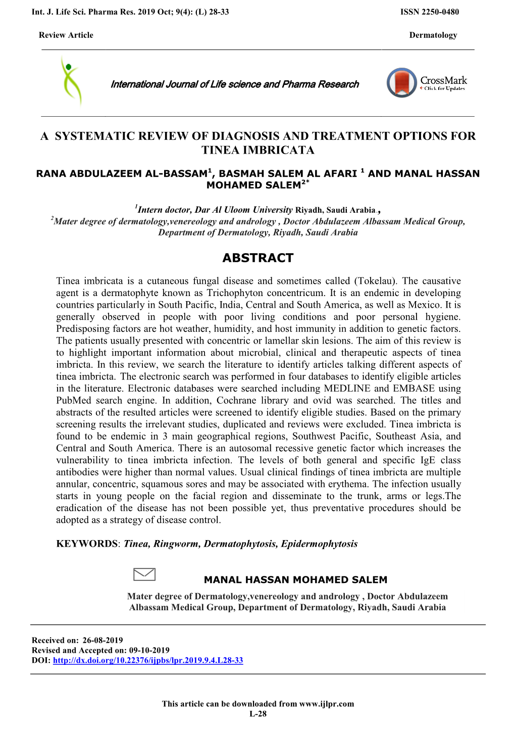 A Systematic Review of Diagnosis and Treatment Options for Tinea Imbricata