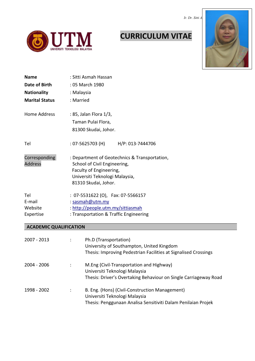 Asmah-CURRICULUM VITAE