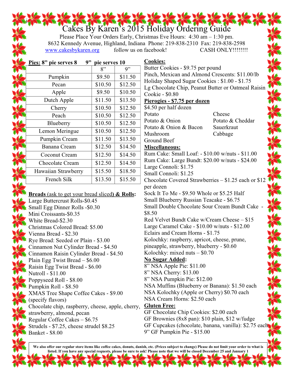 Cakes by Karen's 2015 Holiday Ordering Guide