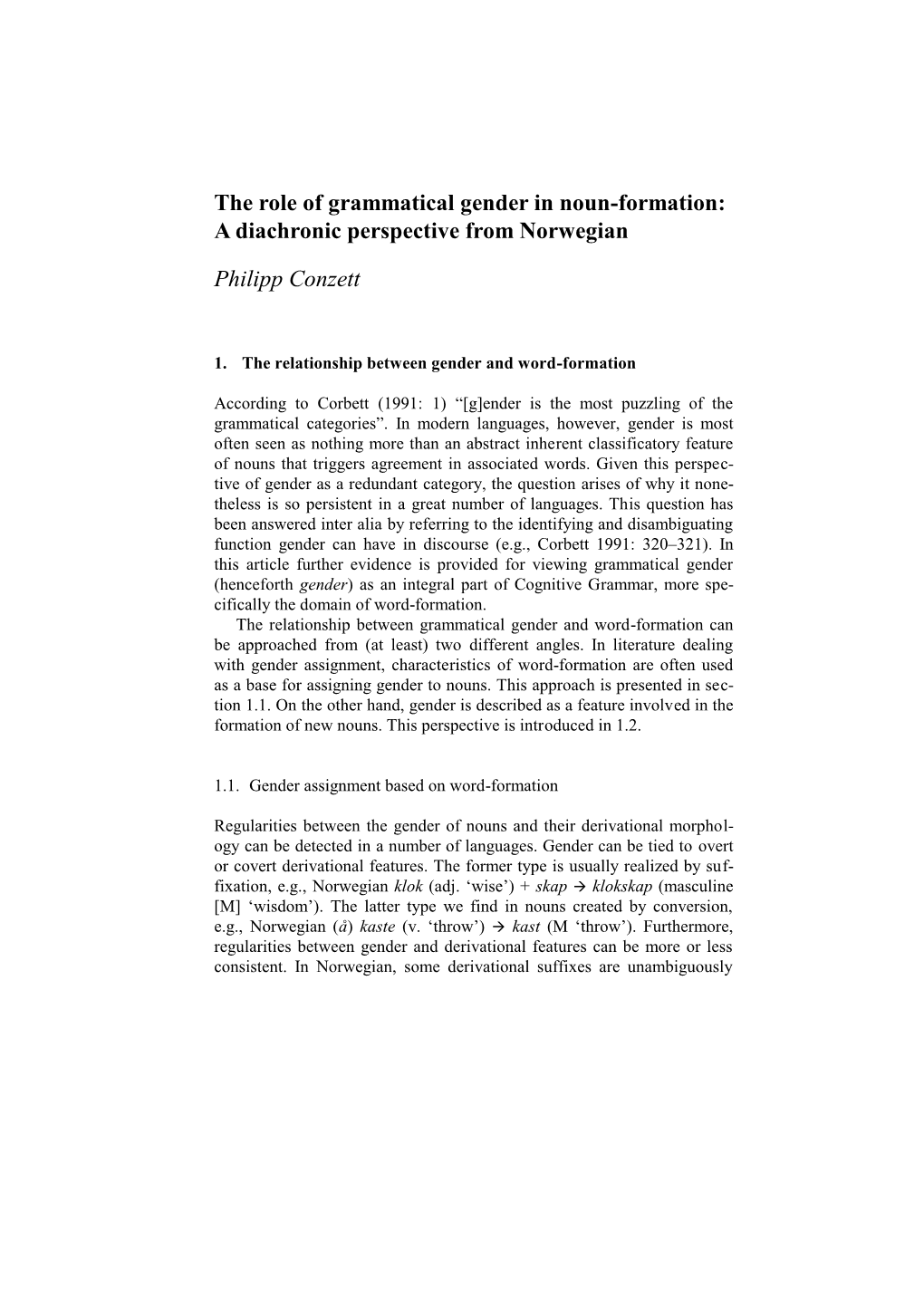 The Role of Grammatical Gender in Noun-Formation: a Diachronic Perspective from Norwegian