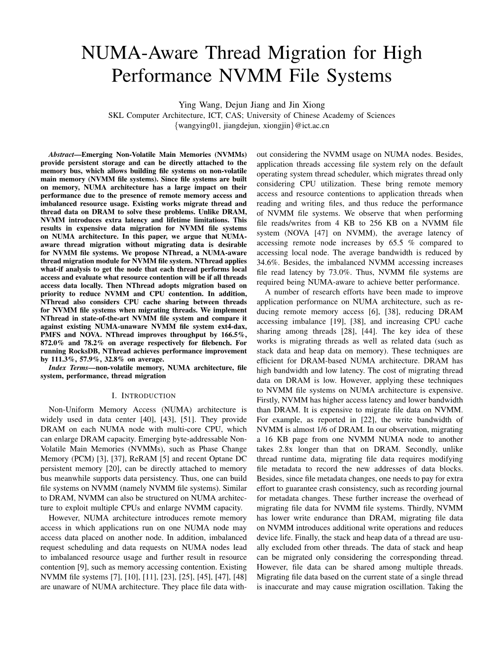 NUMA-Aware Thread Migration for High Performance NVMM File Systems