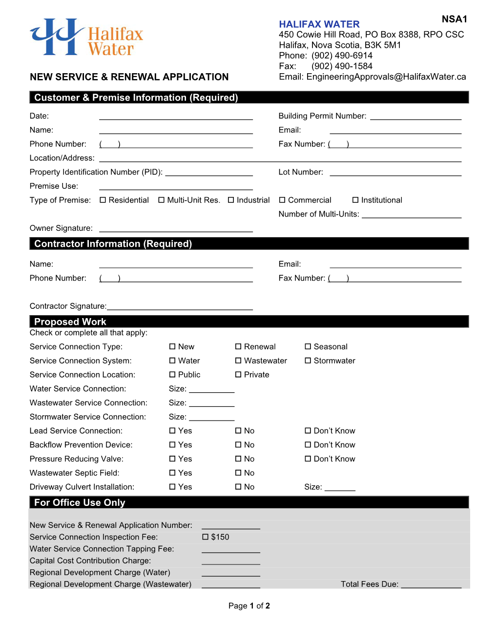 New Connection & Renewal Application