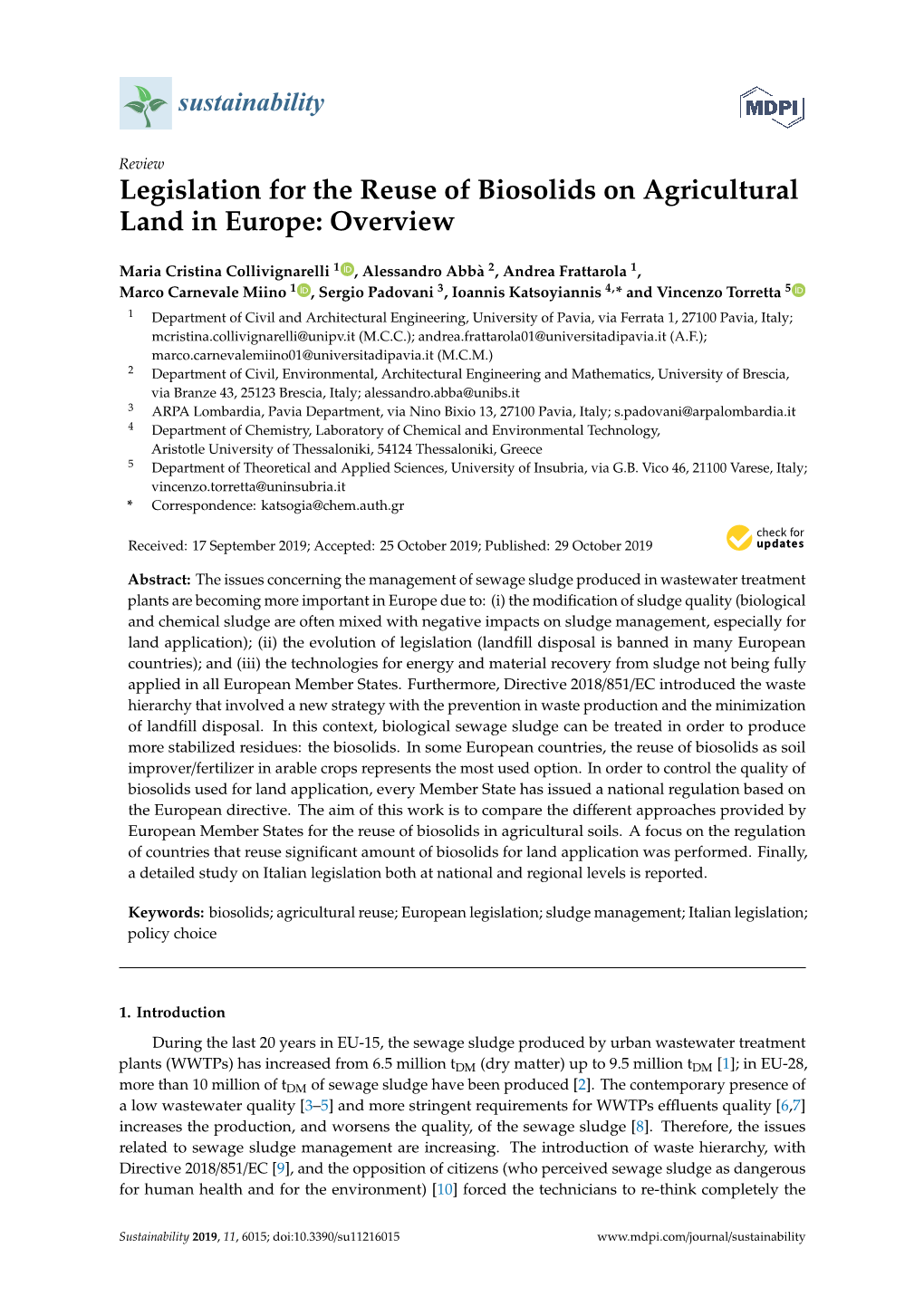 Legislation for the Reuse of Biosolids on Agricultural Land in Europe: Overview