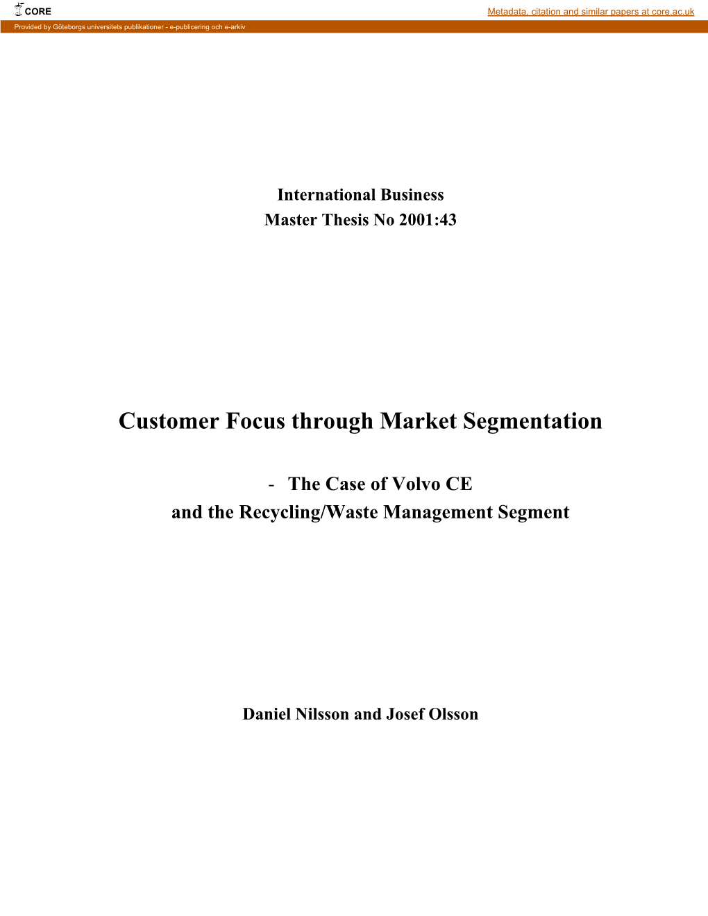 Customer Focus Through Market Segmentation