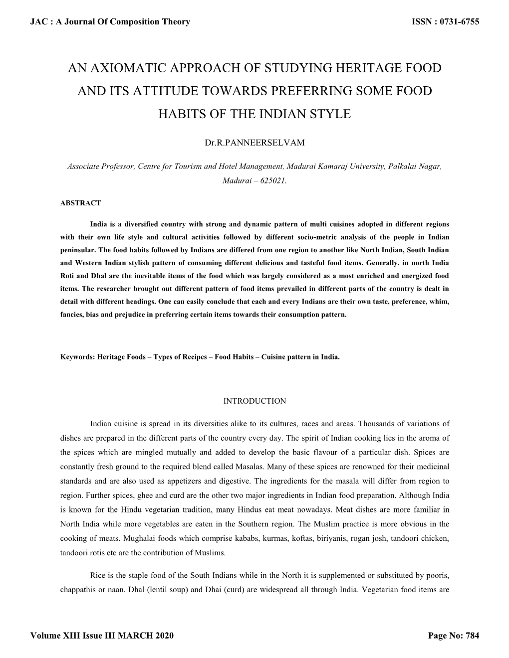 An Axiomatic Approach of Studying Heritage Food and Its Attitude Towards Preferring Some Food Habits of the Indian Style