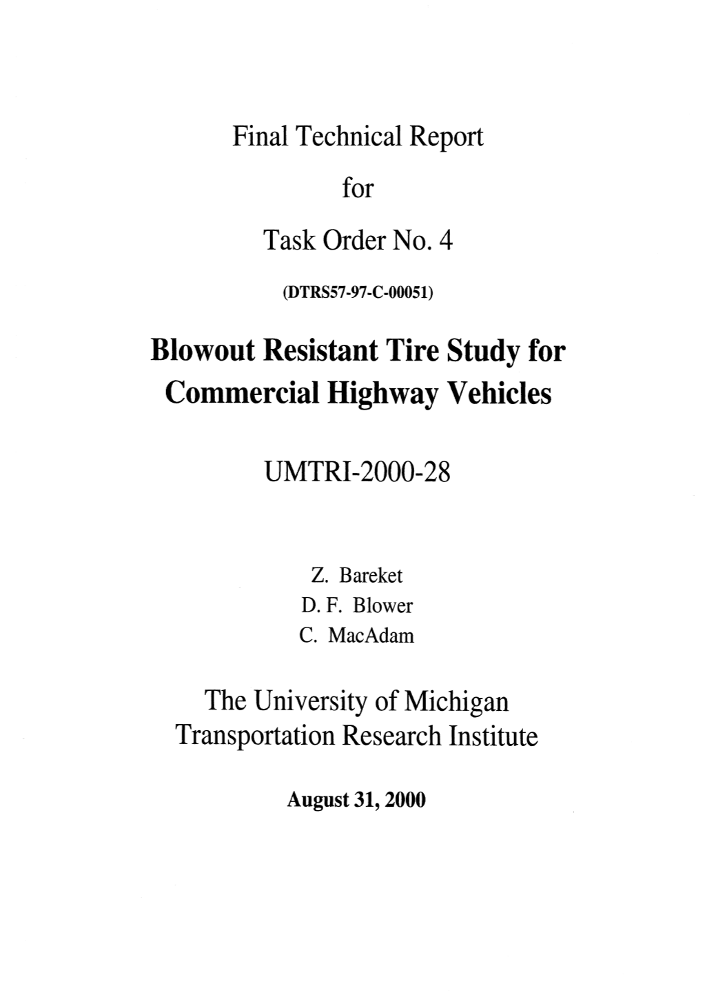 Blowout Resistant Tire Study for Commercial Highway Vehicles