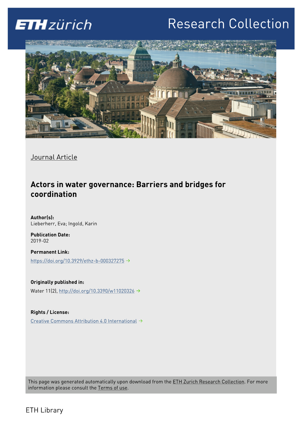 Actors in Water Governance: Barriers and Bridges for Coordination