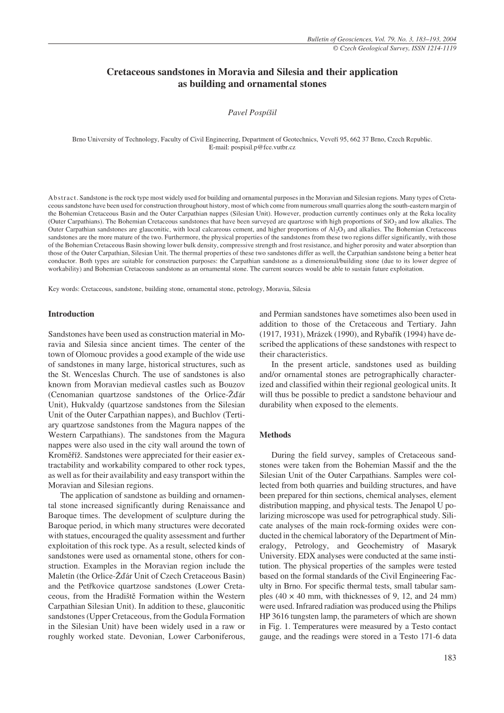 Cretaceous Sandstones in Moravia and Silesia and Their Application As Building and Ornamental Stones